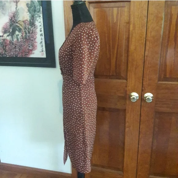 Romantic Vintage French Inspired Polkadot Wrap Dress Chocolate Brown 40s Size XS - Picture 9 of 11